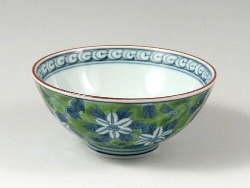 Arita yaki porcelain Japanese Rice Bowl Gohan Chawan Green Dami Clematis L