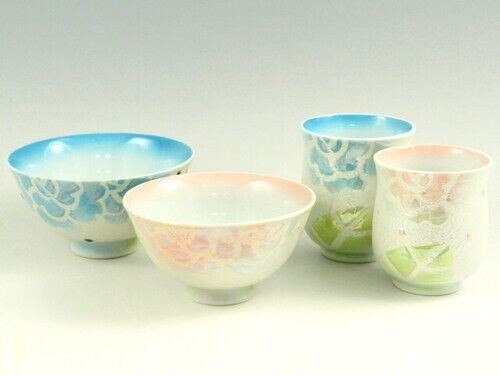 Arita yaki ware Japanese Rice bowl Tea cup Yunomi Chawan set Raster Rose Japan