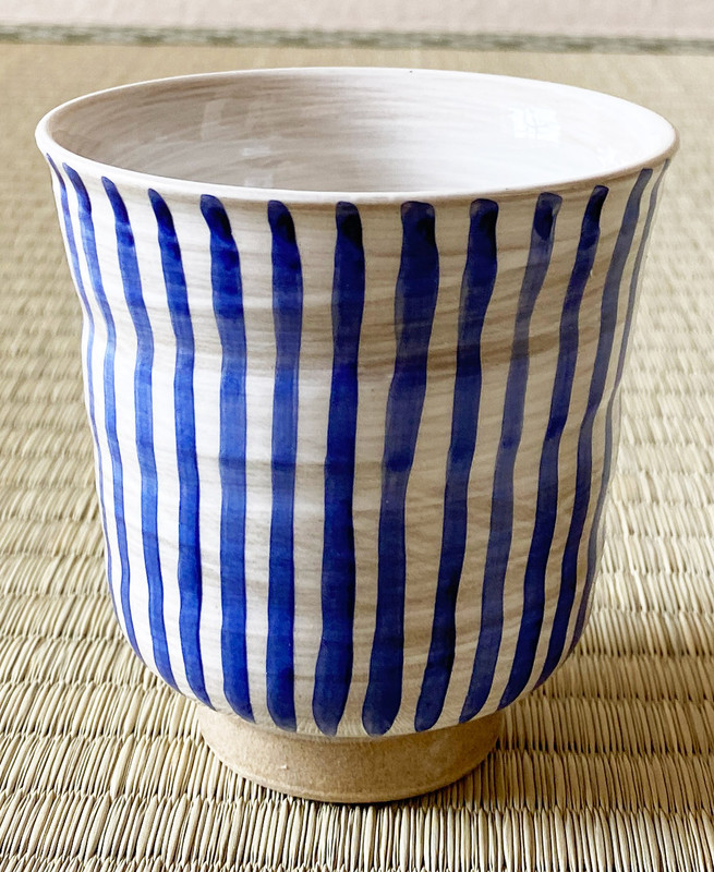 Arita yaki porcelain Japanese Green Tea cup Yunomi Kohiki Stripe Blue Japan