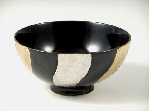 Arita yaki porcelain Japanese Rice Bowl Gohan Chawan Gold Platinum Neji Black