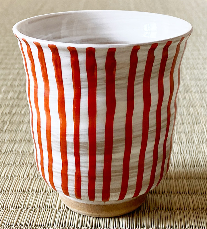 Arita yaki porcelain Japanese Green Tea cup Yunomi Kohiki Stripe Red Japan