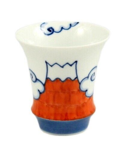 Arita yaki porcelain Japanese Sake glass cup Takumi no Kura Red Mt.Fuji