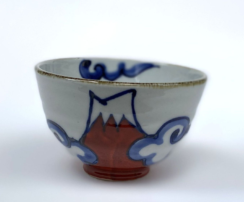 Arita yaki porcelain Japanese Rice Bowl Gohan Chawan Redn Mt.Fuji S
