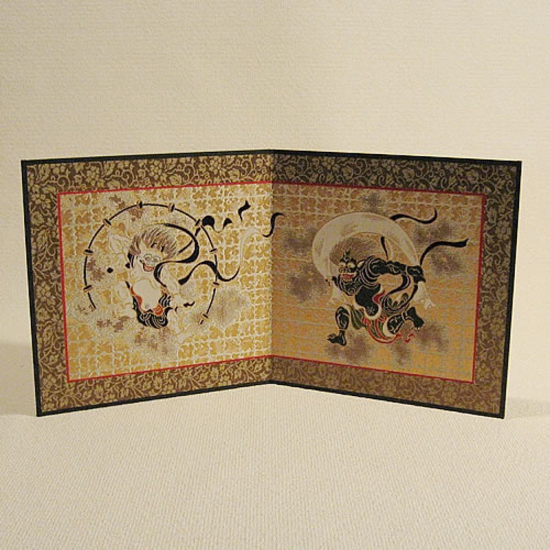FUJIN RAIJIN BYOBU Sotatsu Tawaraya National treasure reprint Nishijin-brocade
