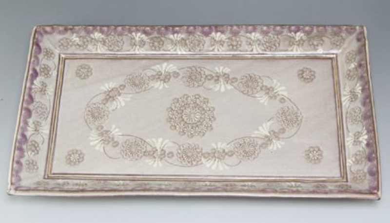 Kyoto Japanese Square plate Kyo Kiyomizu yaki ware Shisai Inca Crest GoldPurple