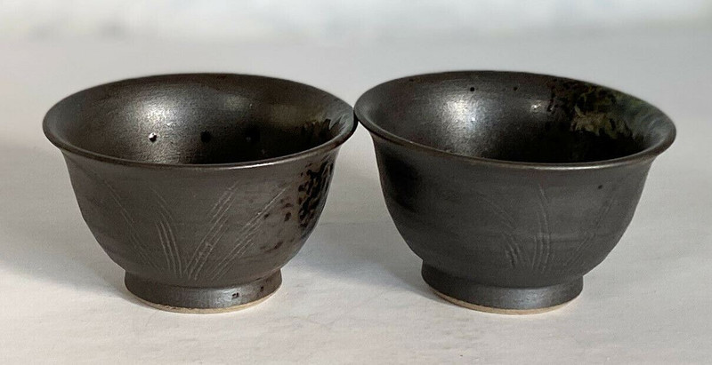 Pair Arita yaki porcelain Sake Cup Guinomi Enka Yakishime Japan