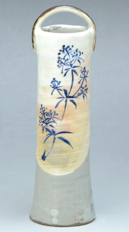 Kyo Kiyomizu yaki ware Japanese pottery flower pot Wall Hung OK golden lace Blue