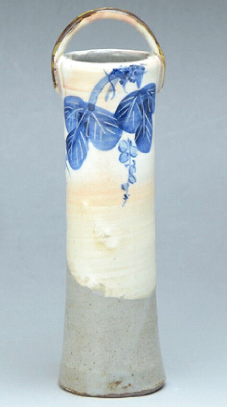 Kyo Kiyomizu yaki ware Japanese pottery flower pot Wall Hung OK Grape Sometsuke