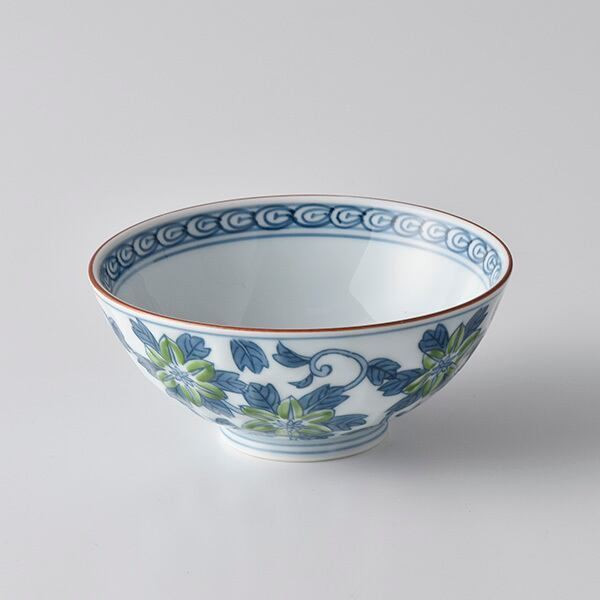 Arita yaki porcelain Japanese Rice Bowl Gohan Chawan Somenishiki Clematis Green