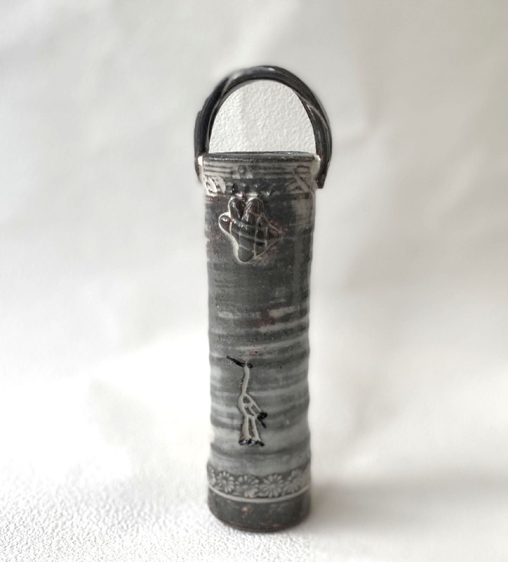 Kyo Kiyomizu yaki ware Japanese pottery flower pot White Kohiki Crane Turtle