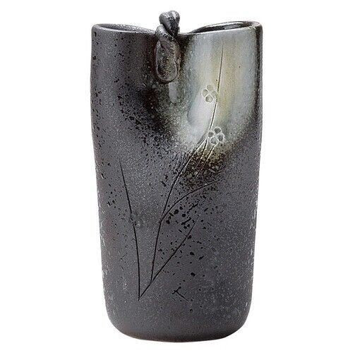 Shigaraki yaki ware Japanese pottery flower pot Flower pattern Musubi Handle