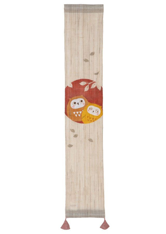 Kyoto Tapestry Wall Hanging Small Handpainted Linen Happy Fuku Fukuro Autumn