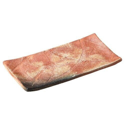 Shigaraki yaki ware Japanese pottery Rectangle Long Plate Scarlet Made in Japan