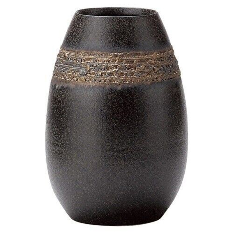 Shigaraki yaki ware Japanese flower pot vase Handcraft Kinsai Obijime Belt H24cm