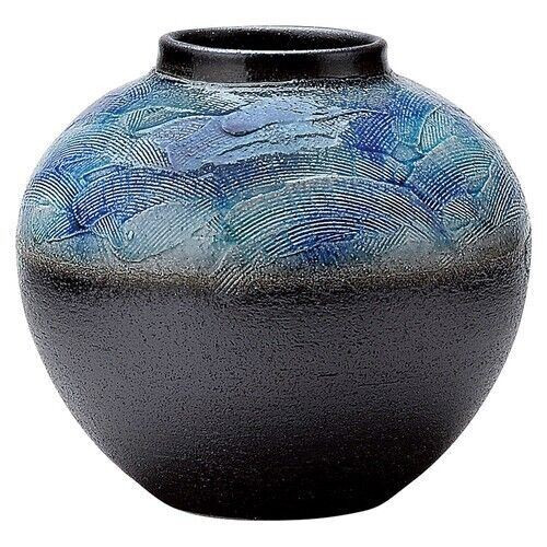Shigaraki yaki ware Japanese flower pot vase Handcraft Ocean Blue Round