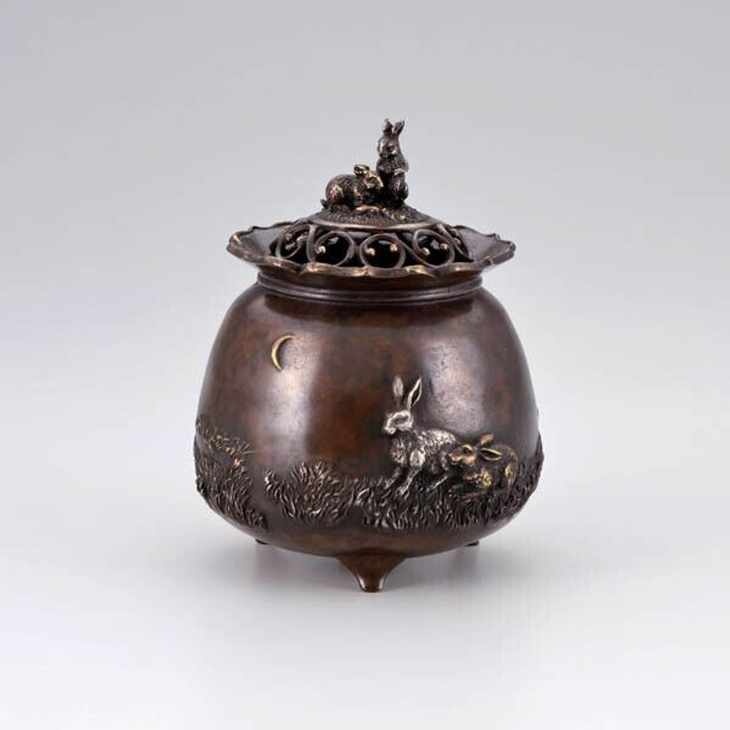Incense pot Zodiac Rabbit Japanese Takaoka metalcraft Good luck Treasure bag