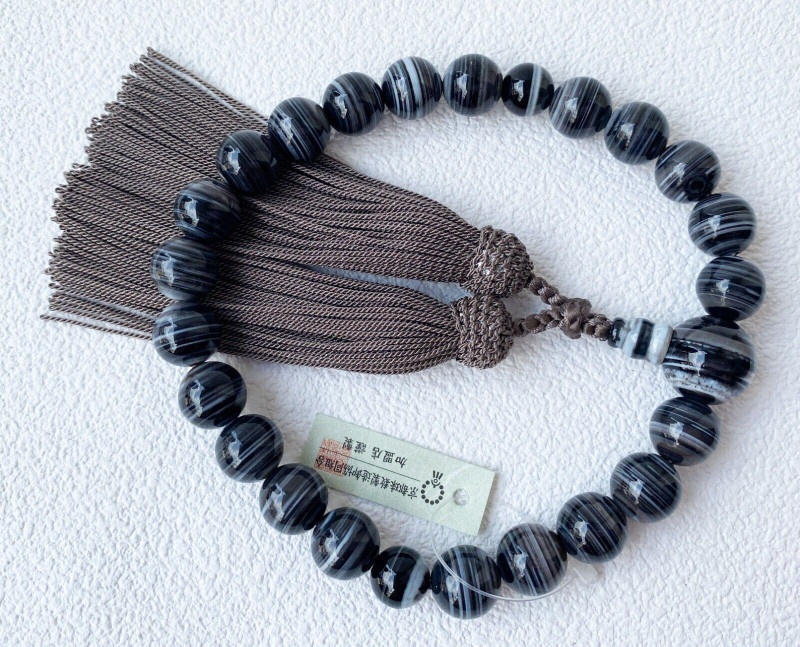 Buddhist Rosary Mala Juzu Prayer beads Japan Kyoto Black Lace Agate Handcraft