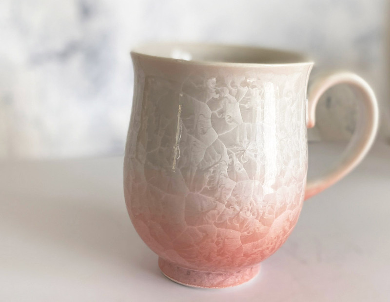 Japanese Mug tea coffee soup cup Kyo Kiyomizu yaki ware Flower crystal pink
