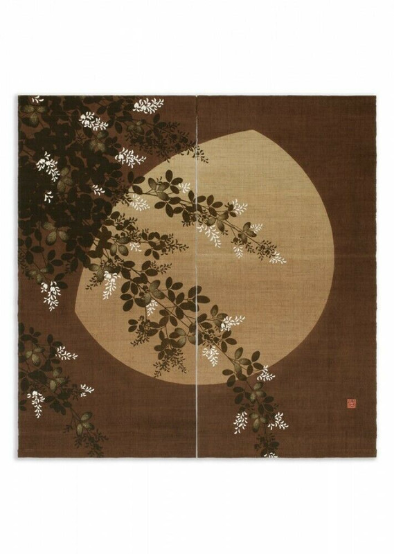 Kyoto Noren Japanese door curtain Linen Square Masu Hagi flower handpaint Japan