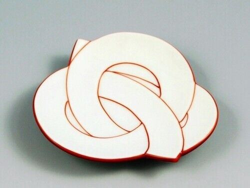 Arita yaki ware Japnaese Small plate Mame zara Red Line Sen Musubi Japan