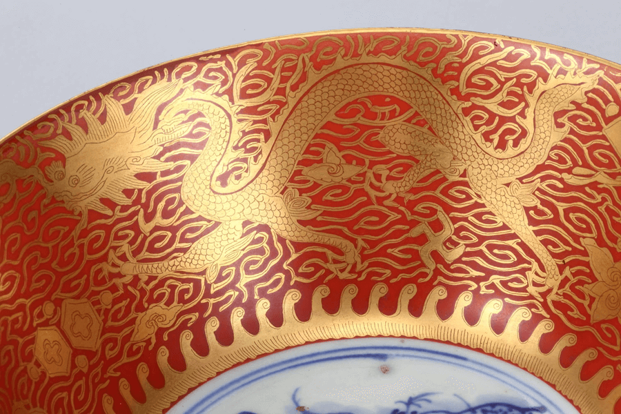 Ko-Kutani bowl with phoenix motif and lustrous overglaze enamels