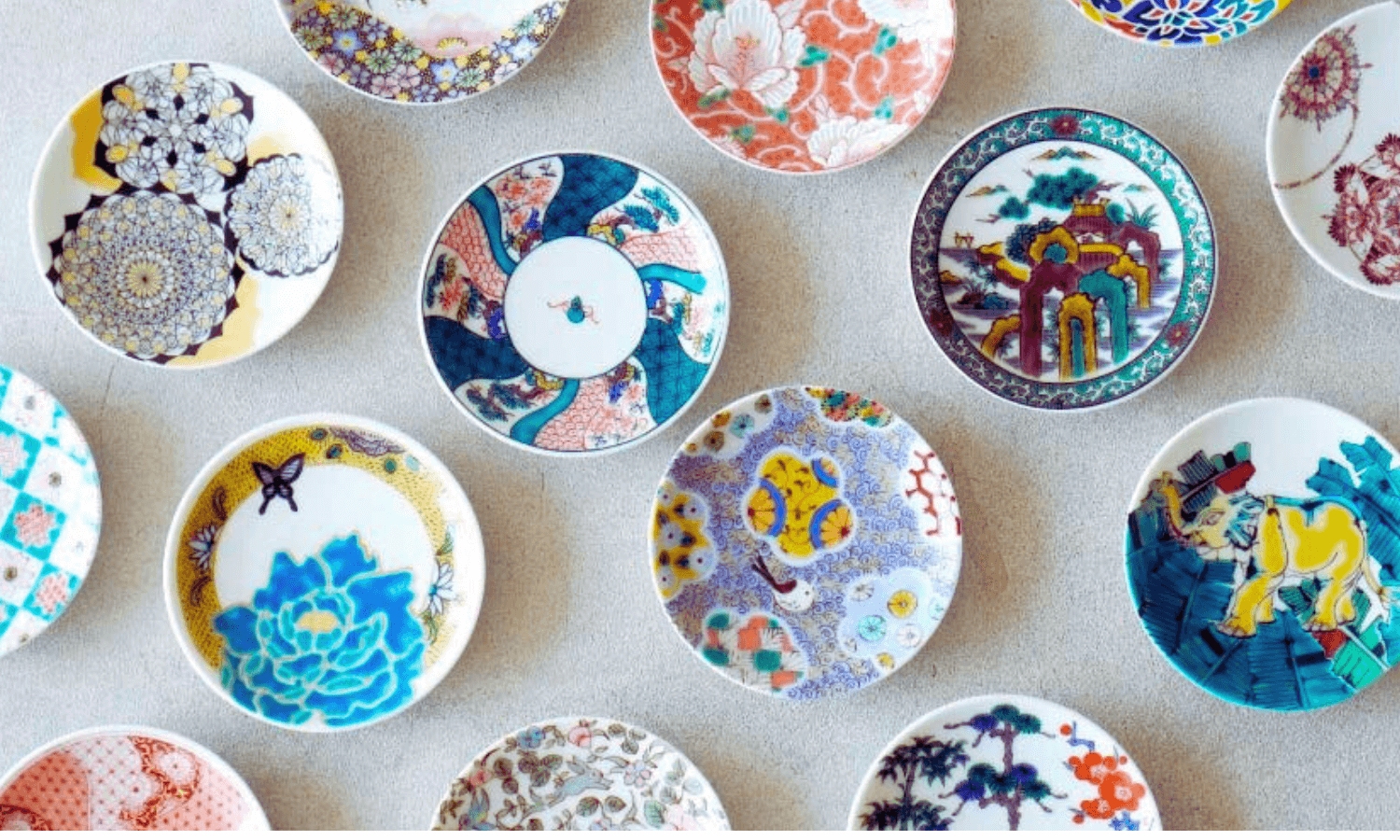 Kutani-yaki Japanese porcelain with vibrant overglaze designs