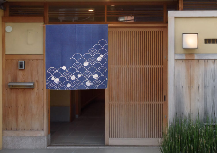 Noren Kyoto Rideau Japonais Roketsu Batik En Coton Enso Rikyu Vert