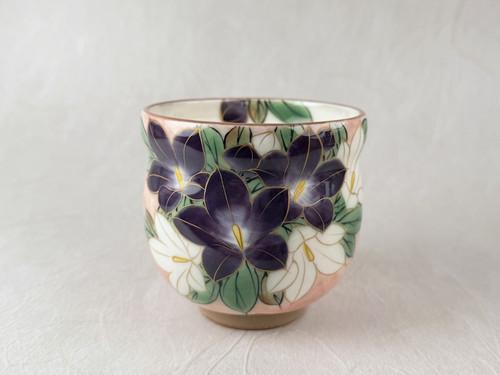 Yunomi Kyo Kiyomizu yaki ware Hana tsudoi Japanese Green tea cup Bellflower