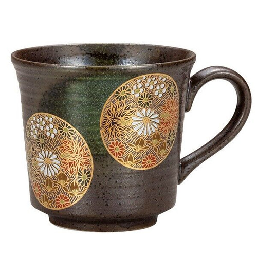 Kutani yaki ware Japanese Mug Coffee Tea Cup Gold Hanatsume Marumon pattern