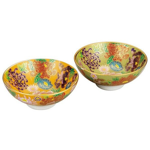 A pair of Kutani sakazuki cups painted inside with a dense flower garden on gold ground