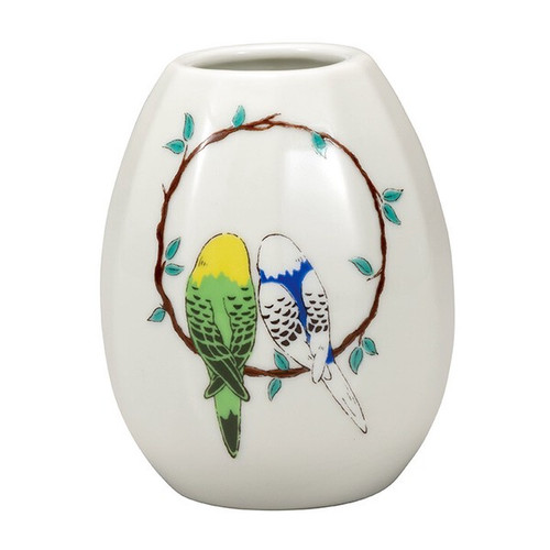 Kutani yaki ware Ceramic Japanese Flower pot Vase Mutsumi parakeet