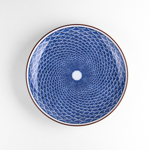 Arita serving plate, black seigaiha