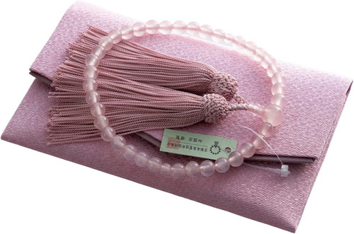 A Kyoto women's rose quartz juzu in soft pink stone beads