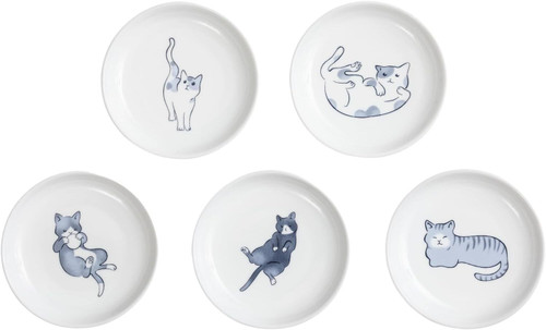 Mino cat soy dishes, set of five
