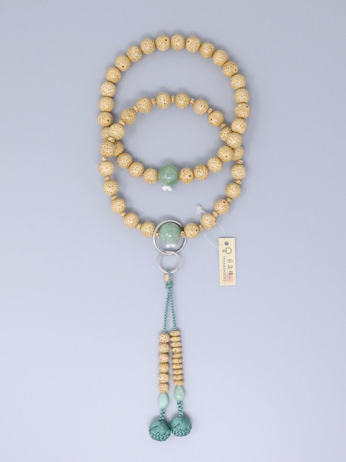A Kyoto formal Jodo-shu juzu in star-moon linden bodhi with jade accents