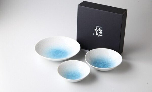 Mino bowl set of three, Chura blue sea glaze
