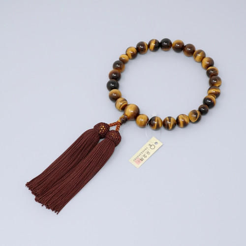 A Kyoto men's tiger's eye juzu — banded gold and brown stone beads with a pure silk tassel