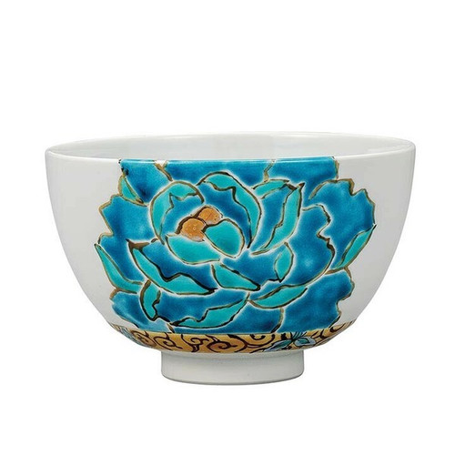Kutani chawan “Hekibotan,” jade peony