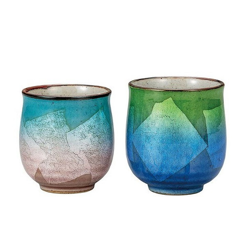 Kutani yunomi, pair, Ginsai two colors