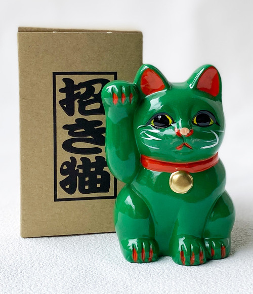 Tokoname maneki neko coin bank, green
