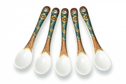 Scoop 5 set Kutani yaki porcelain Japanese cutlery Aochibu dot pattern ...