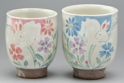 Yunomi Rabbit Yunomi Kyo Kiyomizu yaki ware Japanese tea cup set japan Rabbit Kohiki