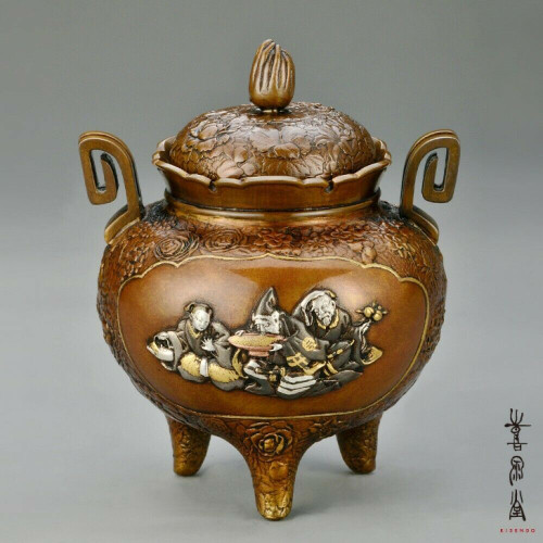 Koro Japanese Bronze Incense burner Takaoka Hakuju motif longevity