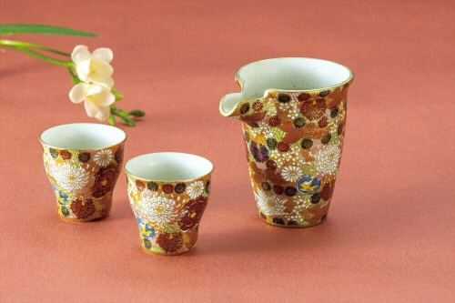 Guinomi Tokkuri Sake cup bottle set Kutani yaki ware