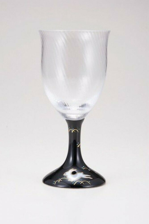 Edo glass Kutani yaki Waglass Japanese Wine glass goblet Rabbit Black