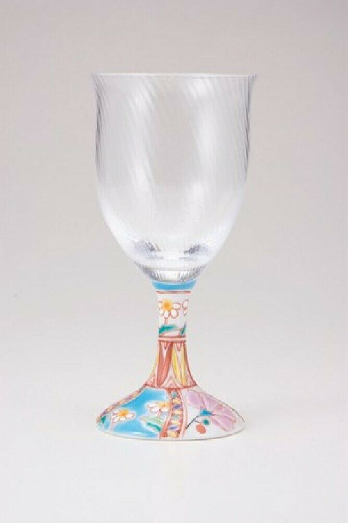 Edo glass Kutani yaki Waglass Japanese Wine glass goblet Flower