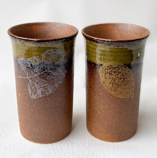 Kutani tumblers, pair, leaves