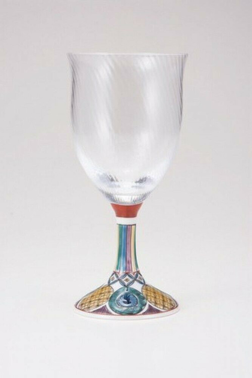 Edo glass Kutani Waglass Japanese Wine glass goblet Old Kutani Marumon
