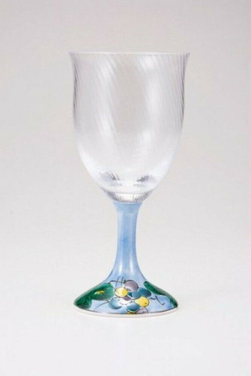 Edo glass Kutani yaki Waglass Japanese Wine glass goblet Grape Blue Japan