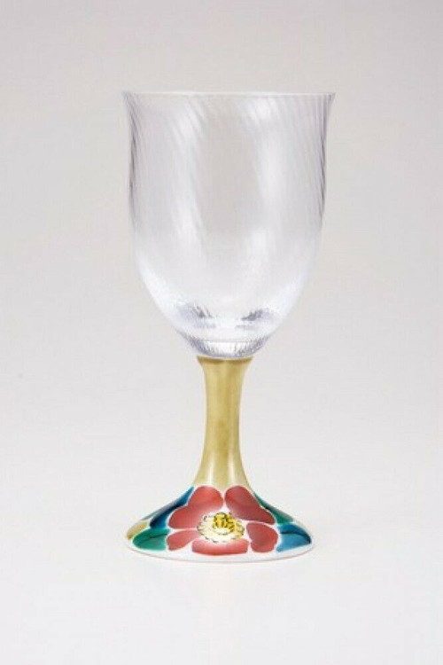 Edo glass Kutani yaki Waglass Japanese Wine glass goblet Camellia